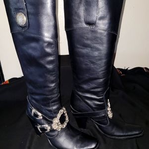 Unique Italian Leather Boots with buckle embellish